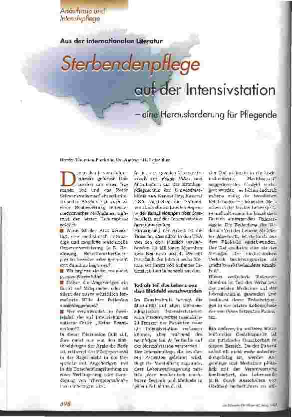 Vorschauseite 1: Sterbendenpflege auf der Intensivstation - eine Herausforderung für Pflegende