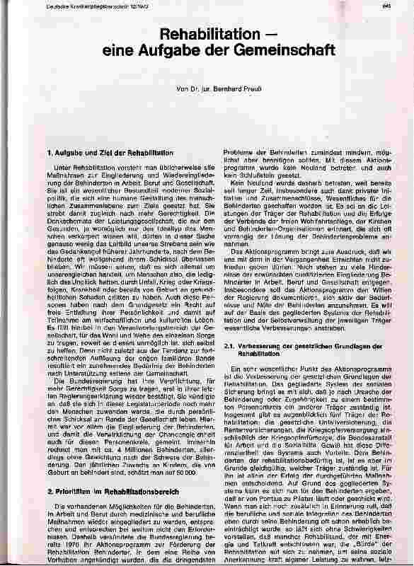 Vorschauseite 1: Rehabilitation - eine Aufgabe der Gemeinschaft