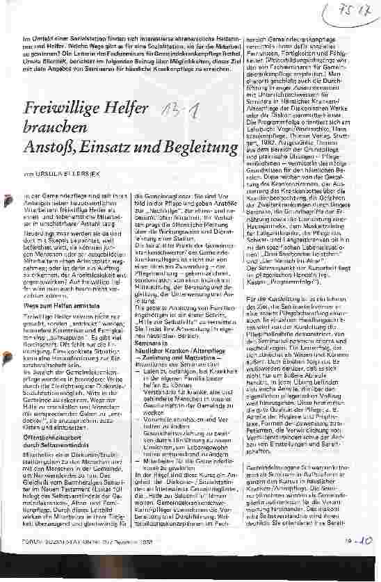 Vorschauseite 1: Freiwillige Helfer brauchen Anstoß, Einsatz und Begleitung