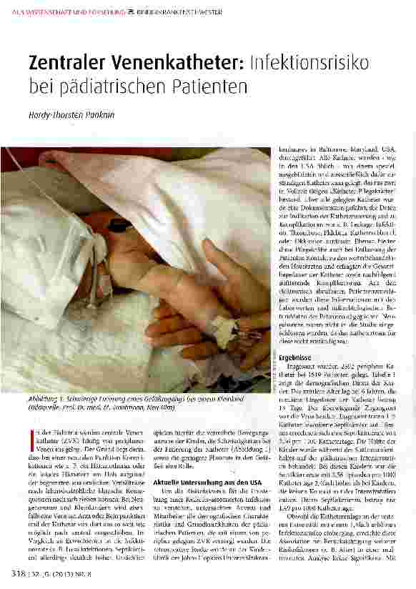 Vorschauseite 1: Zentraler Venenkatheter: Infektionsrisiko bei pädiatrischen Patienten