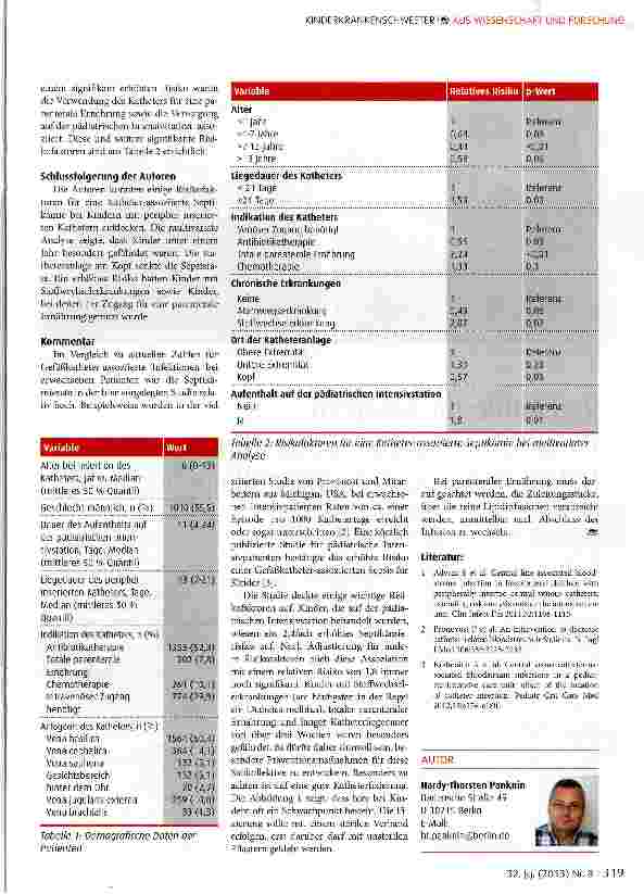 Vorschauseite 2: Zentraler Venenkatheter: Infektionsrisiko bei pädiatrischen Patienten