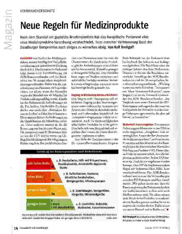 Vorschauseite 1: Neue Regeln für Medizinprodukte