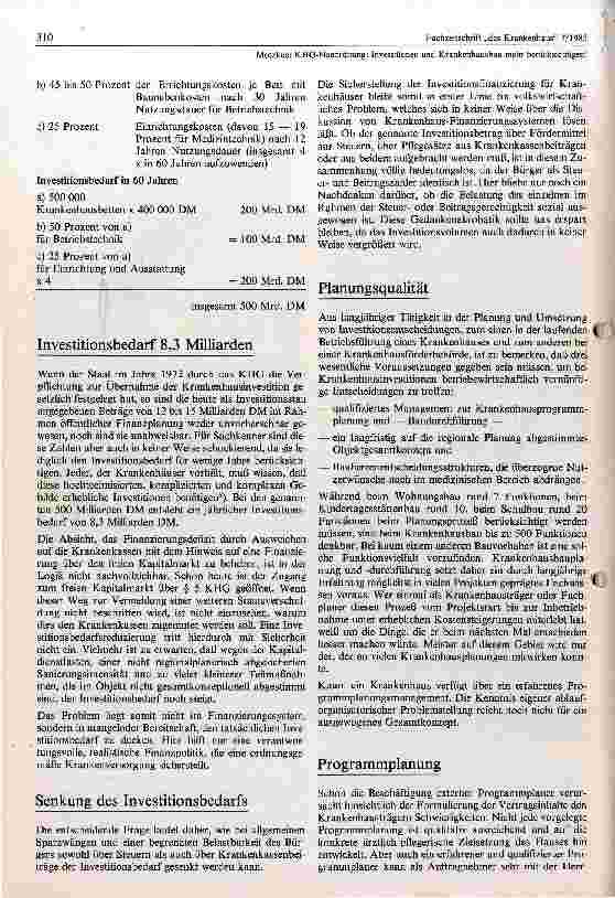 Vorschauseite 2: KHG - Neuordnung; Investitionen und Krankenhausbau mehr berücksichtigen