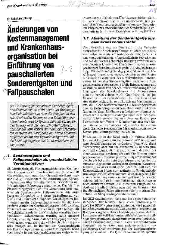 Vorschauseite 1: Änderungen von Kostenmanagement und Krankenhausorganisation bei Einführung von pauschalierten Sonderentgelten und Fallpauschalen