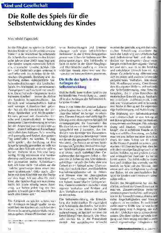 Vorschauseite 1: Die Rolle des Spiels für die Selbstentwicklung des Kindes
