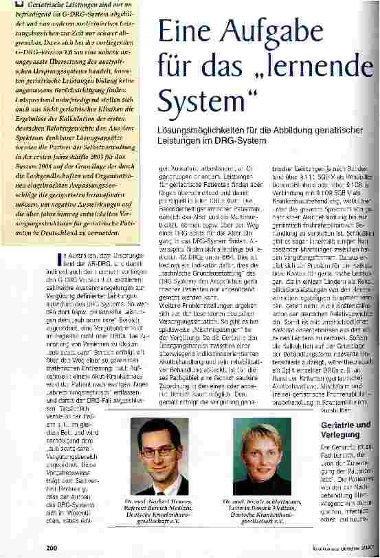 Vorschauseite 1: Eine Aufgabe für das lernende System Lösungsmöglichkeiten für die Abbildung geriatrischer Leistungen im DRG-System