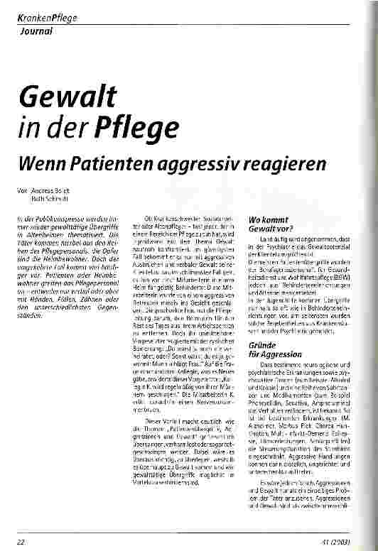 Vorschauseite 1: Gewalt in der Pflege Wenn Patienten aggressiv reagieren