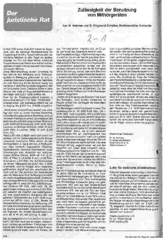Vorschauseite 1: Zulässigkeit der Benutzung von Mithörgeräten