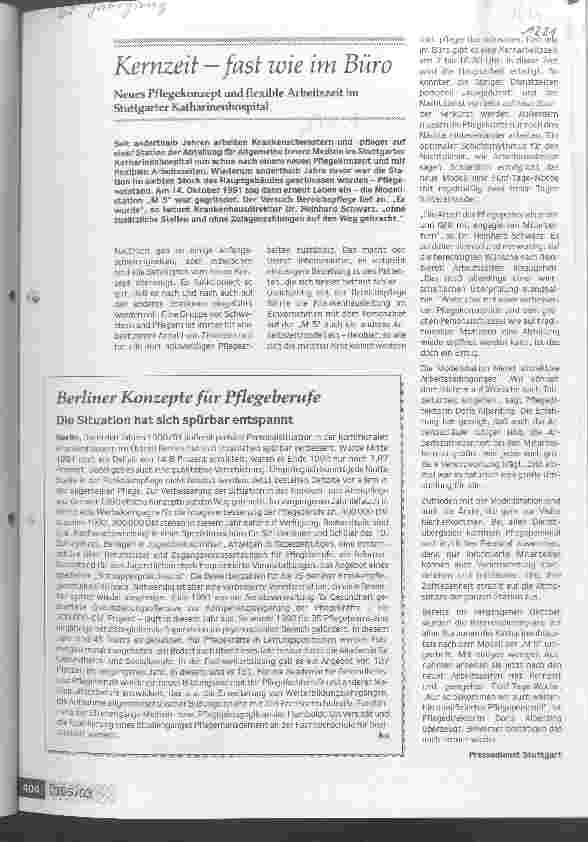 Vorschauseite 1: Kernzeit - fast wie im Büro Neues Pflegekonzept und flexible Arbeitszeit im Stuttgarter Katharinen