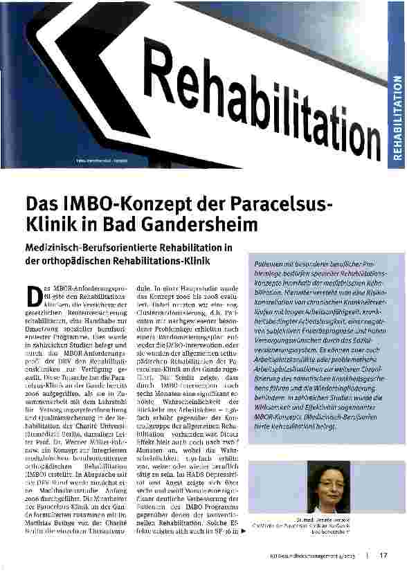 Vorschauseite 1: Das IMBO-Konzept der Paracelsus-Klinikin Bad Gandersheim