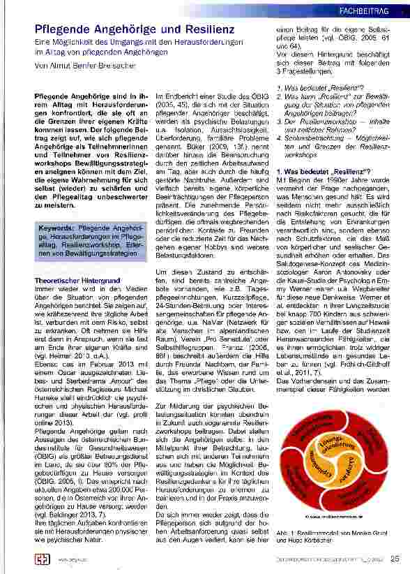Vorschauseite 1: Pflegende Angehörige und Resilienz