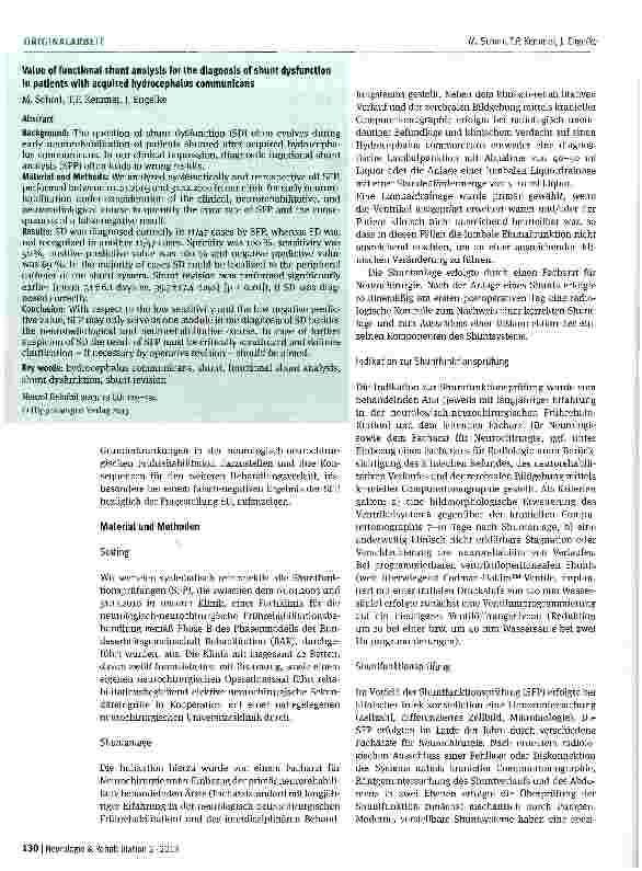 Vorschauseite 2: Wertigkeit von Shuntfunktions-prüfungen zur Diagnostik der Shuntdysfunktion bei erworbenem Hydrocephalus communicans