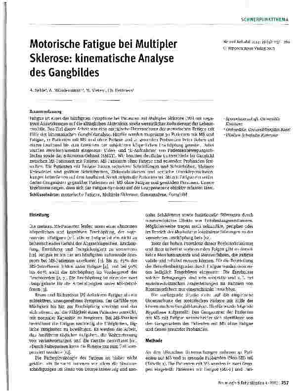 Vorschauseite 1: Motorische Fatigue bei Multipler Sklerose: kinematische Analyse des Gangbildes