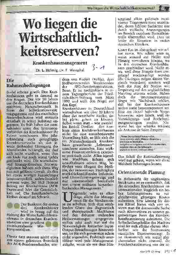 Vorschauseite 1: Wo liegen die Wirtschaftlichkeitsreserven? Krankenhausmanagement