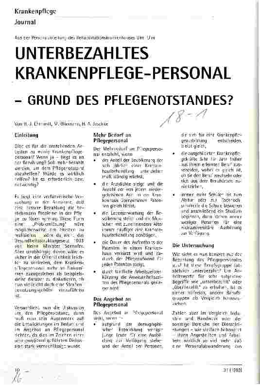 Vorschauseite 1: Unterbezahltes Krankenpflege-Personal Grund des Pflegenotstandes?