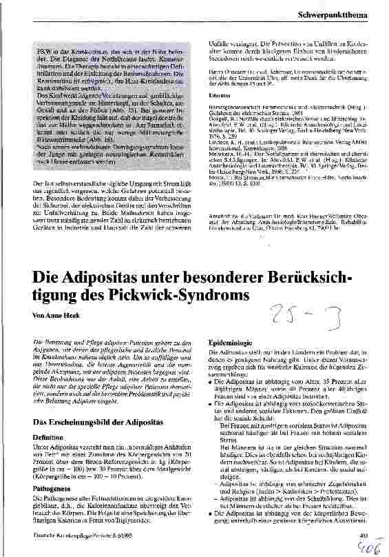 Vorschauseite 1: Die Adipositas unter besonderer Berücksichtigung des Pickwicksyndroms
