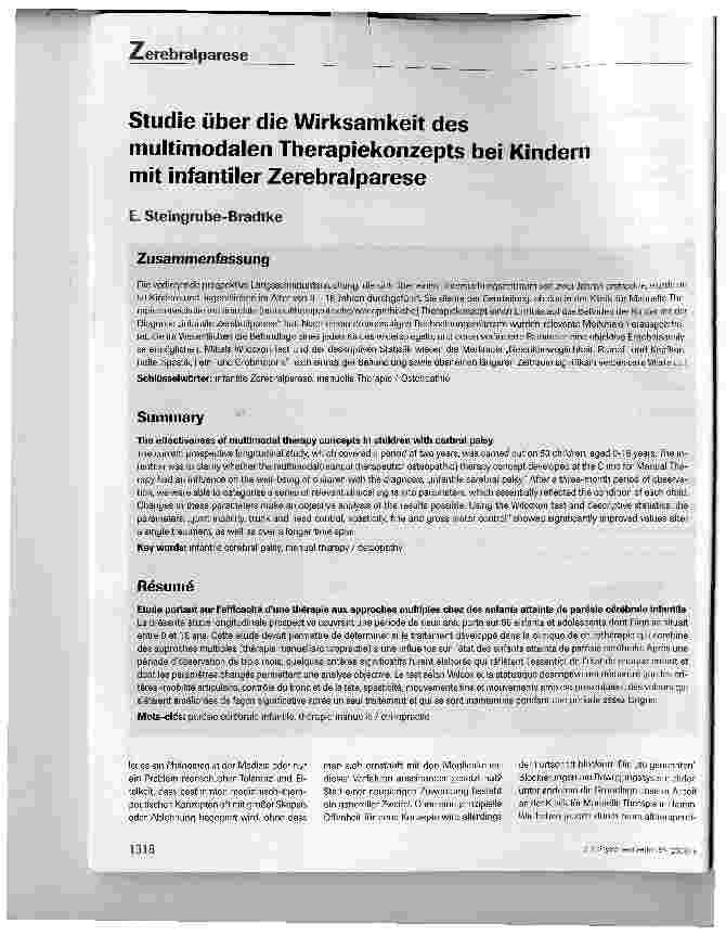 Vorschauseite 1: Studie über die Wirksamkeit des multimodalen Therapiekonzepts bei Kindern mit infantiler Zerebralparese