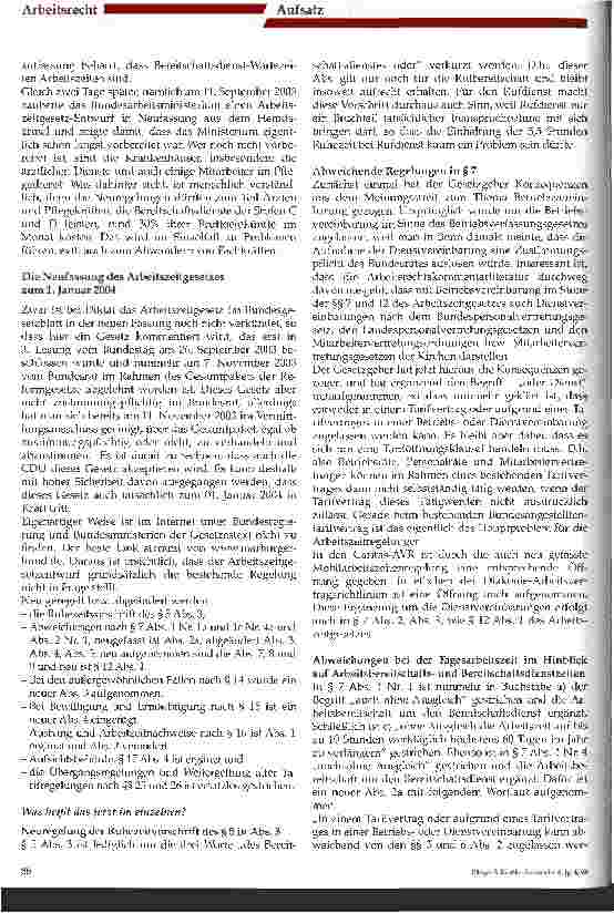 Vorschauseite 2: Die beabsichtigte Neufassung des Arbeitszeitgesetzes am 1. Januar 2004