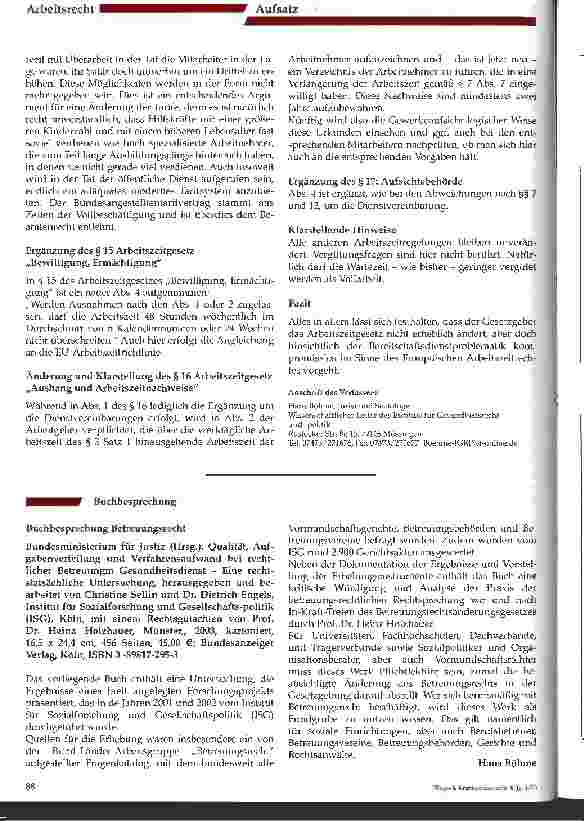 Vorschauseite 4: Die beabsichtigte Neufassung des Arbeitszeitgesetzes am 1. Januar 2004