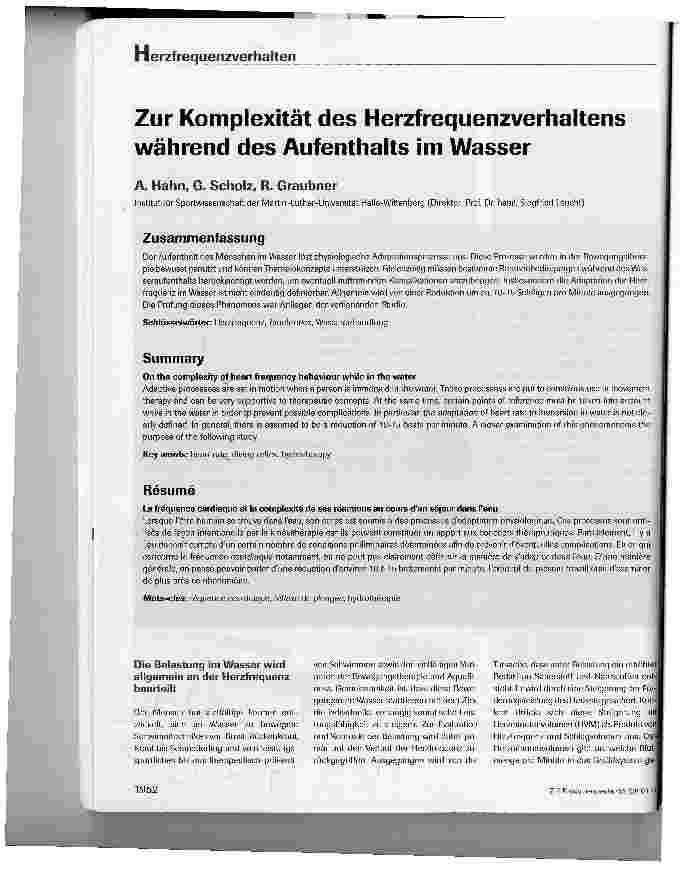 Vorschauseite 1: Zur Komplexität des Herzfrequenzverhaltens während des Aufenthalts im Wasser