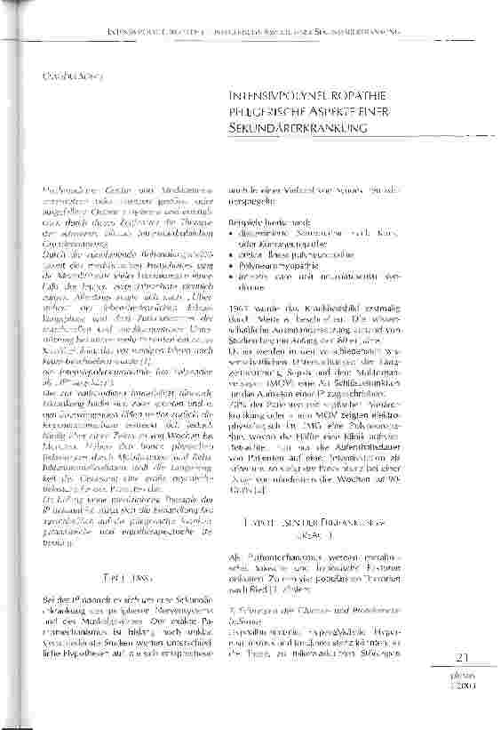 Vorschauseite 1: Intensivpolyneuropathie - pflegerische Aspekte einer Sekundärerkrankung