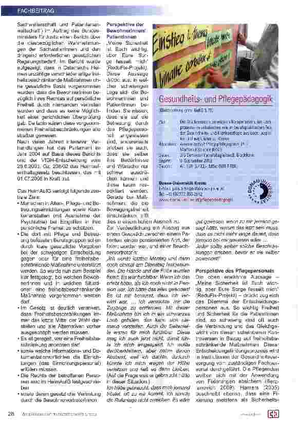Vorschauseite 2: Prävalenz von freiheitsbeschränkenden Maßnahmen in österreichischen Alten-und Pflegeheimen