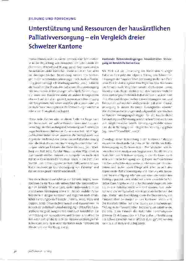 Vorschauseite 1: Unterstützung und Ressourcen der hausärztlichen Palliativversorgung - ein Vergleich dreier Schweizer Kantone