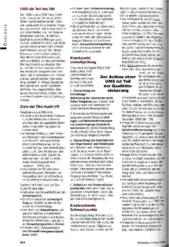 Vorschauseite 2: Luxus oder Notwendigkeit? Öko-Audit im Krankenhaus ist auch in Zeiten knapper Kassen sinnvoll