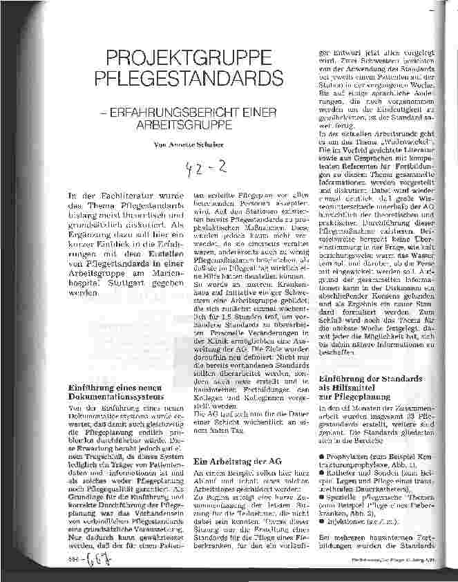 Vorschauseite 1: Projektgruppe Pflegestandards Erfahrungsbericht einer Arbeitsgruppe