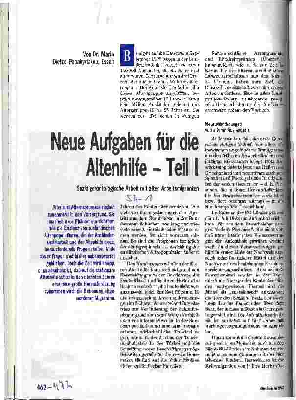 Vorschauseite 1: Neue Aufgaben für die Altenhilfe Teil 1 Sozialgerontologische Arbeit mit alten Arbeitsmigranten