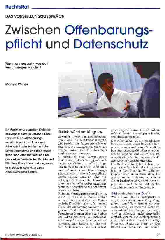 Vorschauseite 1: Zwischen Offenbarungspflicht und Datenschutz