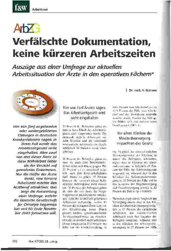Vorschauseite 1: Verfälschte Dokumentation, keine kürzeren Arbeitszeiten Auszüge aus einer Umfrage zur aktuellen Arbeitssituation der Ärzte in den operativen Fächern