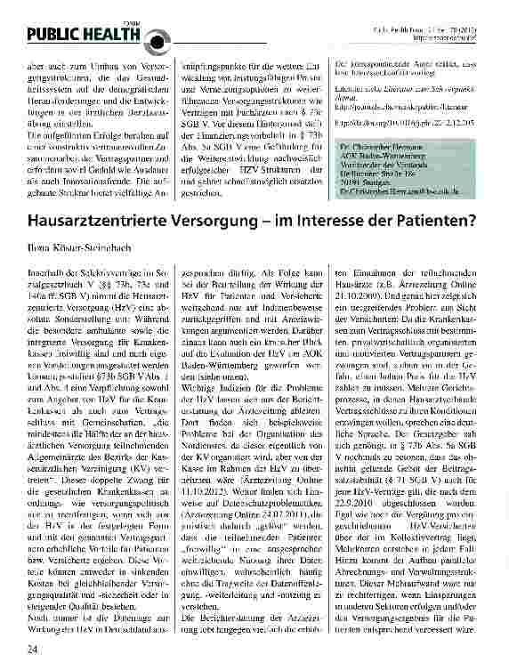 Vorschauseite 3: Hausarztzentrierte Versorgung aus Sicht der AOK Baden-Württemberg