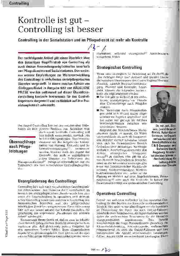 Vorschauseite 1: Kontrolle ist gut - Controlling ist besser Controlling in der Sozialstation und im Pflegedienst ist mehr als Kontrolle