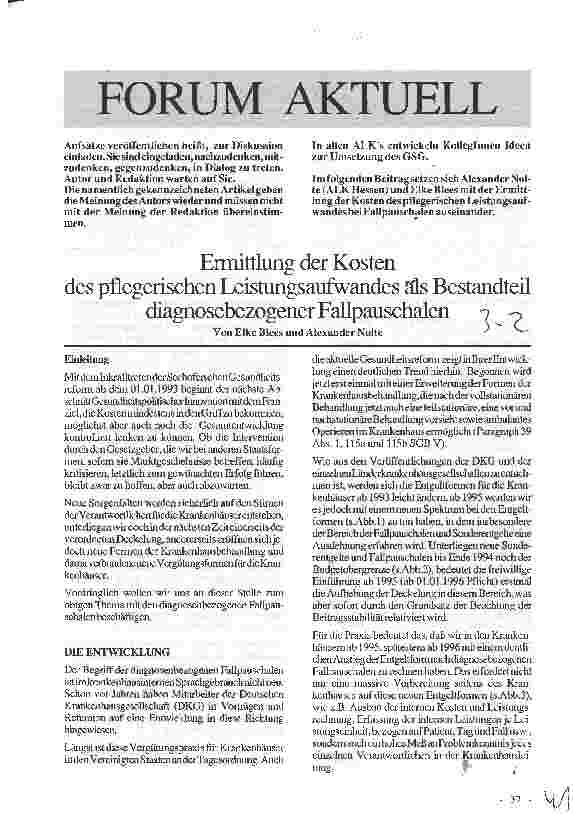 Vorschauseite 1: Ermittlung der Kosten des pflegerischen Leistungsaufwandes als Bestand teil diagnosebezogener Fallpauschalen