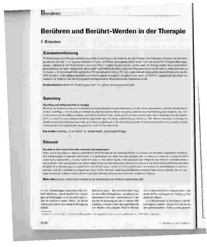 Vorschauseite 1: Berühren und Berührt-Werden in der Therapie