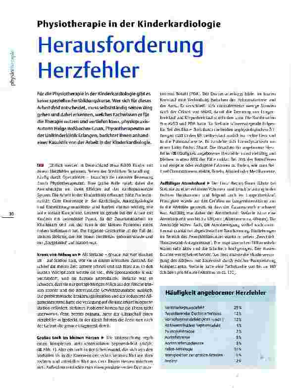 Vorschauseite 1: Physiotherapie in der Kinderkardiologie Herausforderung Herzfehler