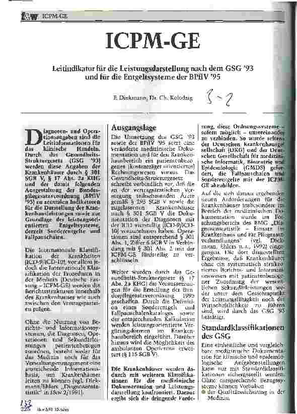 Vorschauseite 1: ICPM-GE Leitindikator für die Leistungsdarsstellung nach dem Gesundheitsstrukturgesetz 93 und für die Entgeltsysteme der BPflV 95