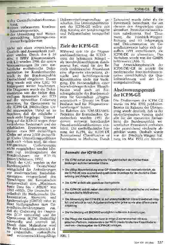Vorschauseite 2: ICPM-GE Leitindikator für die Leistungsdarsstellung nach dem Gesundheitsstrukturgesetz 93 und für die Entgeltsysteme der BPflV 95