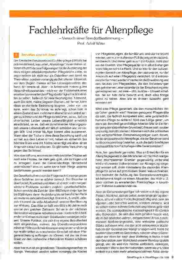 Vorschauseite 1: Fachlehrkräfte für Altenpflege Versuch einer Standortbestimmung