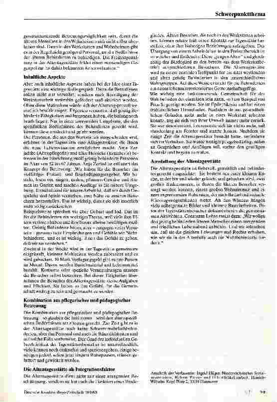 Vorschauseite 2: Eine Altentagesstätte für geistig behinderte Menschen