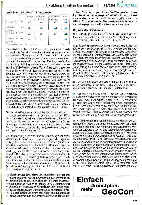Vorschauseite 4: Chancen und Risiken der Privatisierung öffentlicher Krankenhäuser (I) Ein Erfahrungsbericht mit Praxisbeispielen