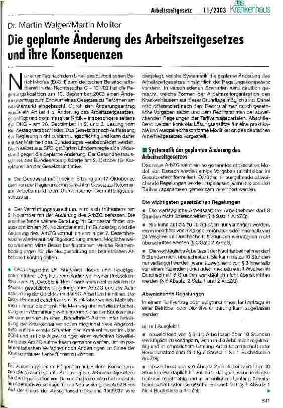 Vorschauseite 1: Die geplante Änderung des Arbeitszeitgesetzes und ihre Konsequenzen