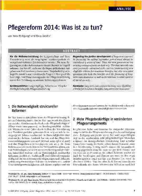 Vorschauseite 1: Pflegereform 2014: Was ist zu tun?