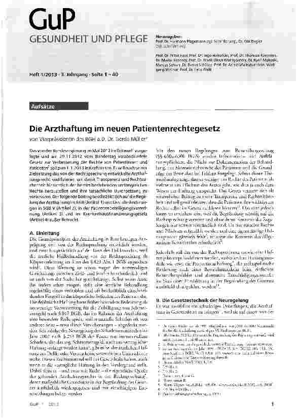 Vorschauseite 1: Die Arzthaftung im neuen Patientenrechtegesetz