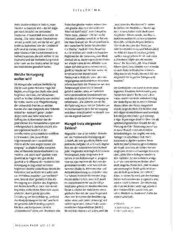 Vorschauseite 5: Zwischen Ärztemangel und hoher Arztdichte: Die Zukunft der Versorgung in Zeiten des demografischen Wandels ist ein weites Feld