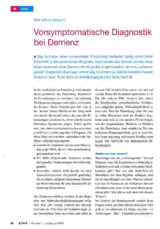 Vorschauseite 1: Vorsymptomatische Diagnostik bei Demenz