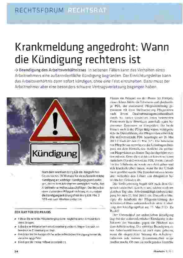 Vorschauseite 1: Krankmeldung angedroht: Wann die Kündigung rechtens ist