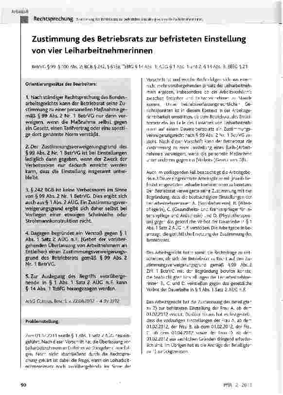 Vorschauseite 1: Zustimmung des Betriebsrats zur befristeten Einstellung von vier Leiharbeitnehmerinnen