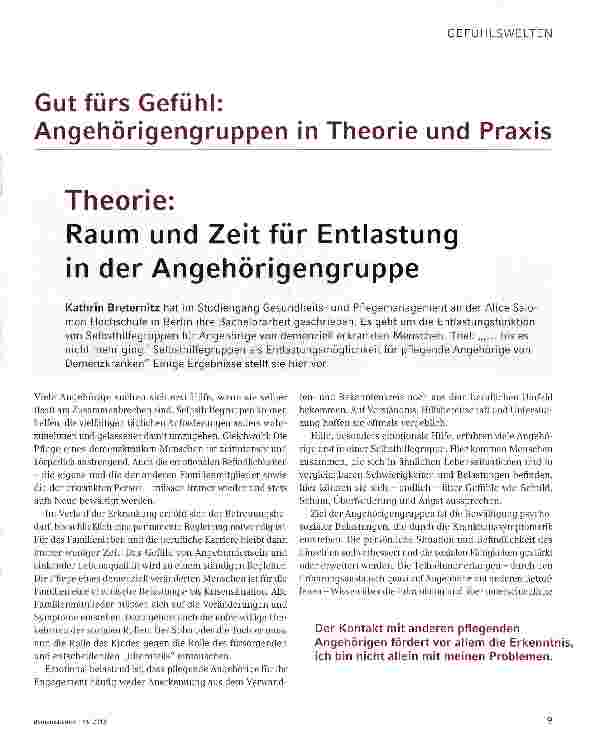 Vorschauseite 1: Theorie: Raum und Zeit für Entlastung in der Angehörigengruppe